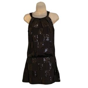 White House Black Market Black Sequin Sleeveless Top / Tunic / Dress  XS EUC